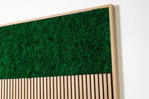 Moss Green panel mounted with Classic Oak Black Felt with a 67mm Classic Oak Endlamella
